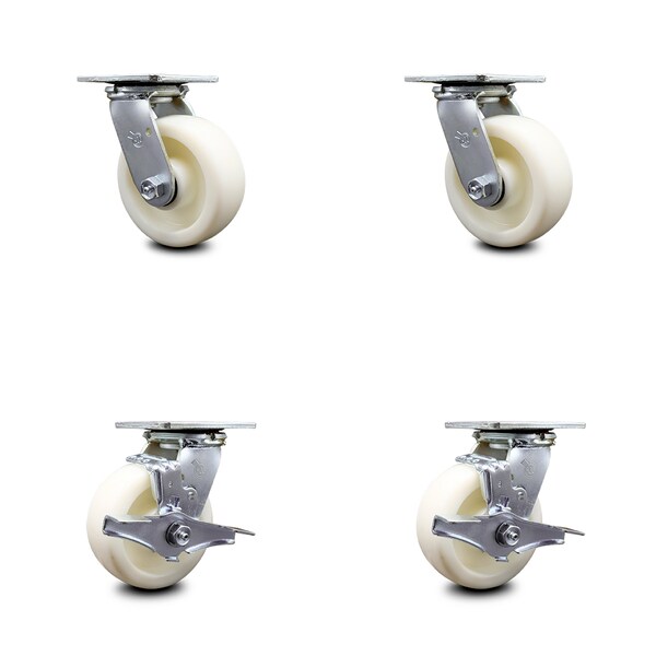 5 Inch Nylon Swivel Caster Set with Ball Bearings 2 Brakes